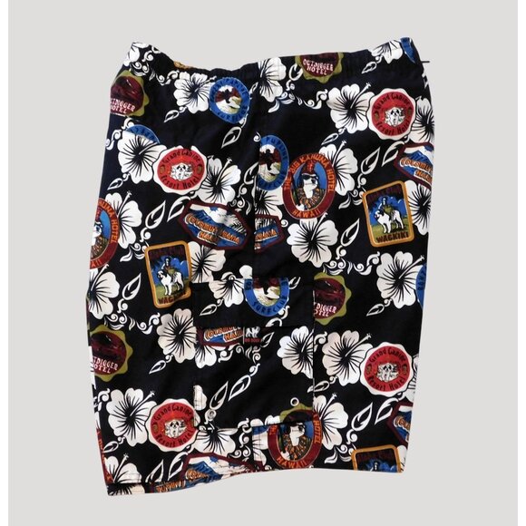 Big Dogs Hawaiian Print Mens Swim Trunks XL Black Multicolor - Picture 2 of 9